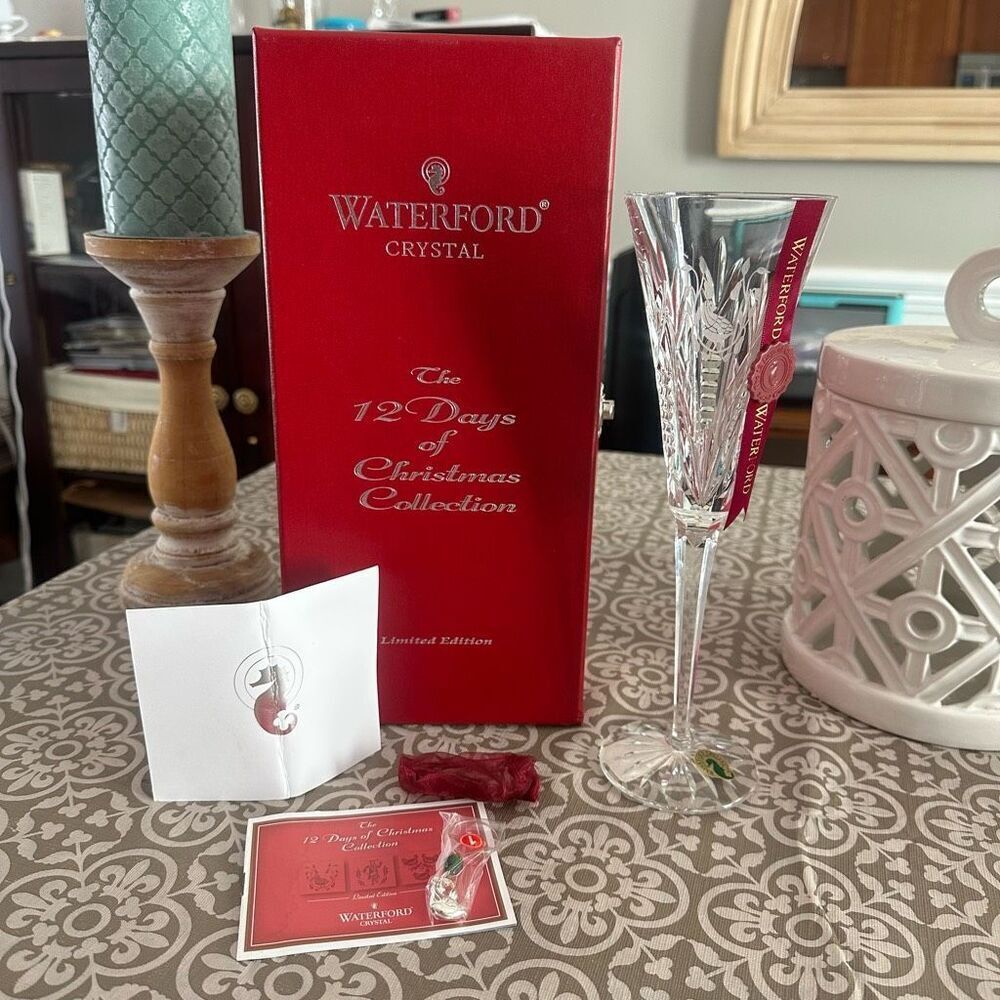 WATERFORD 1st Ed 12 Days of Christmas Partridge in.. Crystal Flute Clare NEW VTG